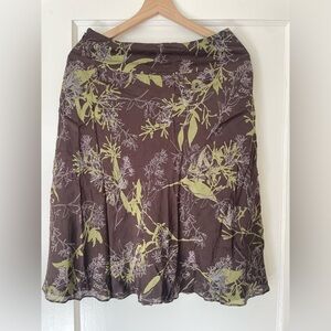 Calvin Klein Brown A-Line Skirt with Green Floral Pattern